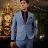 vest nam màu xanh dương vân xước 842