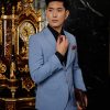 vest nam màu xanh dương vân xước 842