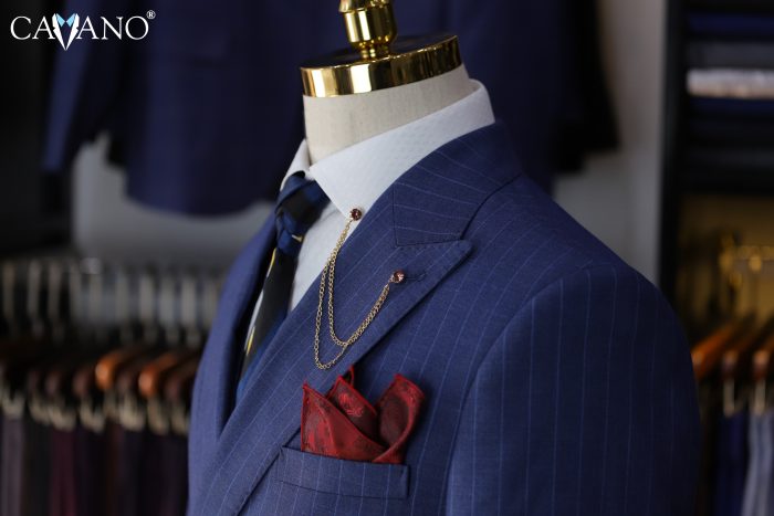 Vest nam xanh kẻ dọc cao cấp 611