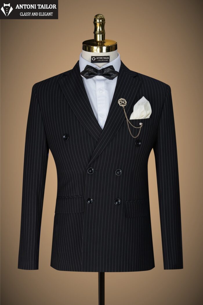 VEST NAM ĐEN KẺ DỌC NHỎ